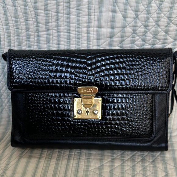 Bally Black Alligator Shoulder Bag with Wallet - Picture 5 of 16